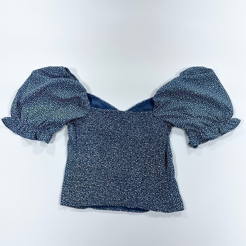 Abercrombie and fitch blue floral puff sleeve crop top XS - Picture 2 of 9